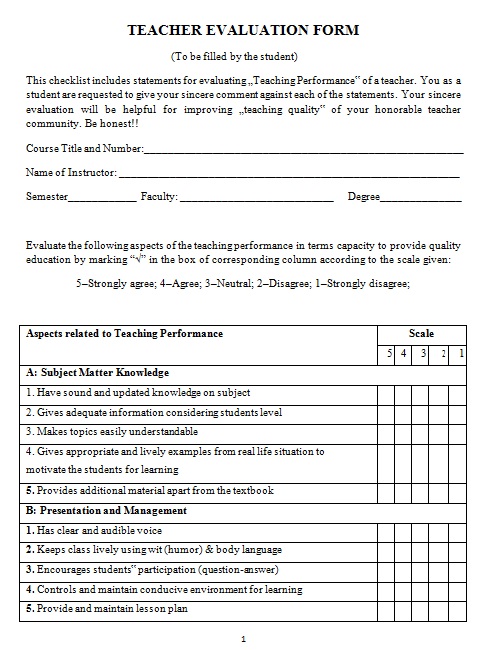 teacher evaluation form 6