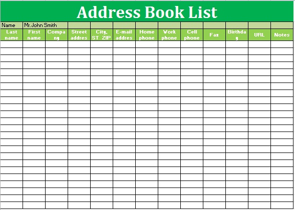 address book template 5