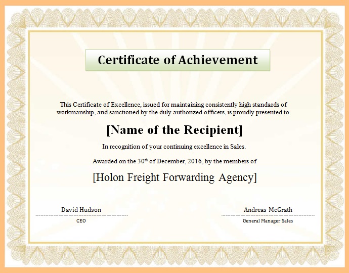certificate of achievement template 1
