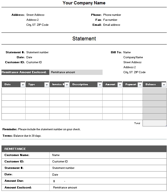 account statement template 12