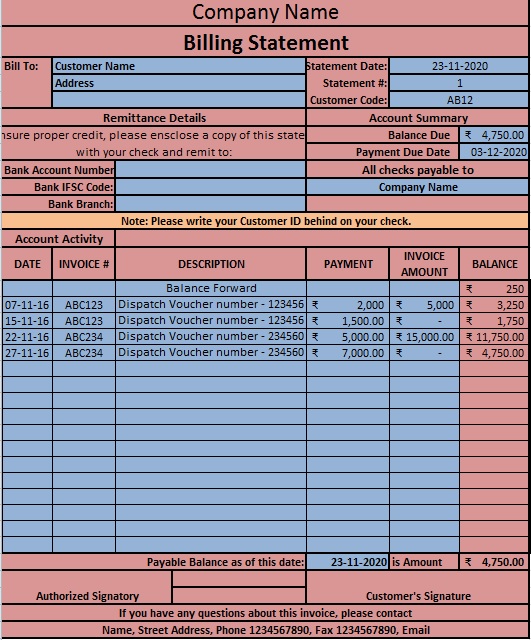 account statement template 17