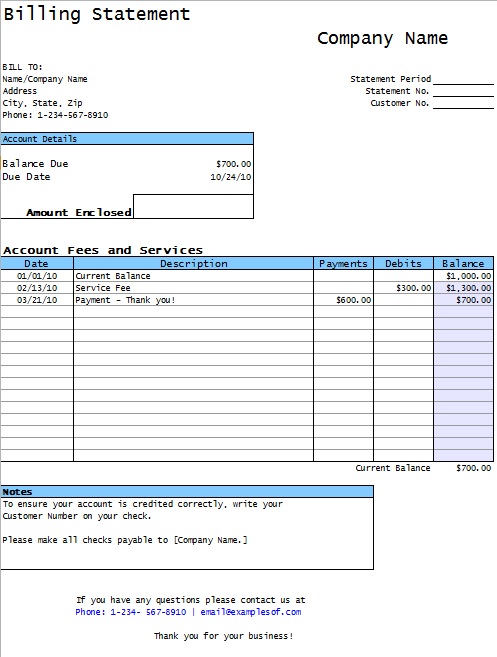 account statement template 2