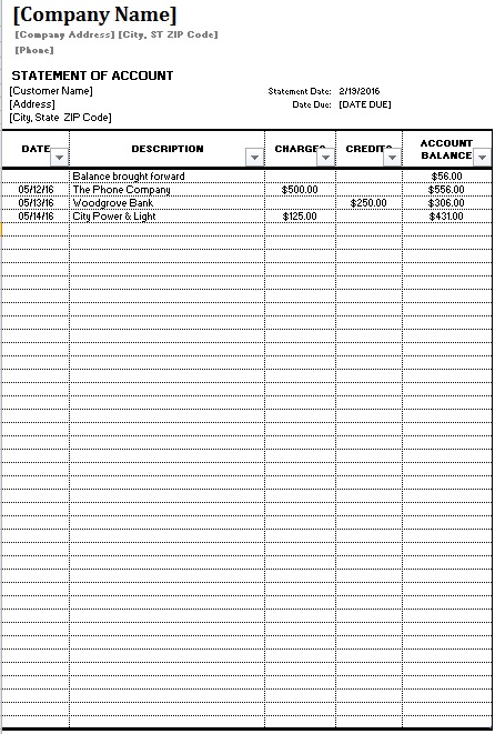 account statement template 4