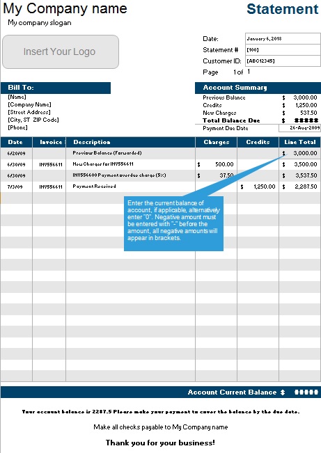 account statement template 6