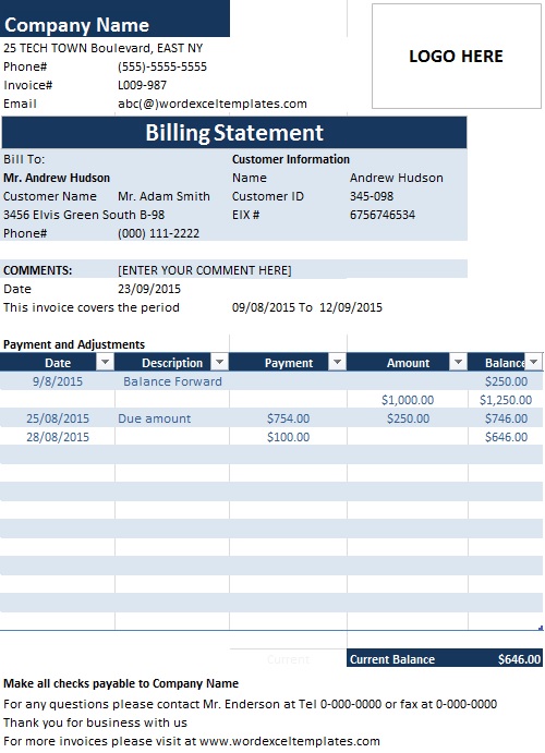 account statement template 7