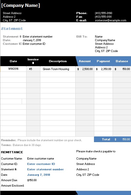 account statement template 8