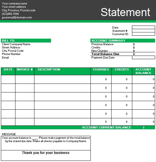 account statement template 9