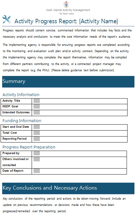 activity progress report template