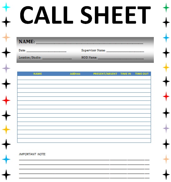 call sheet template 11