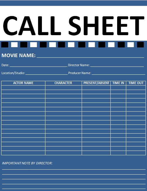 call sheet template 17