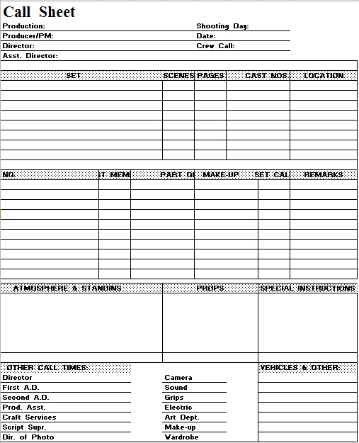 call sheet template 2