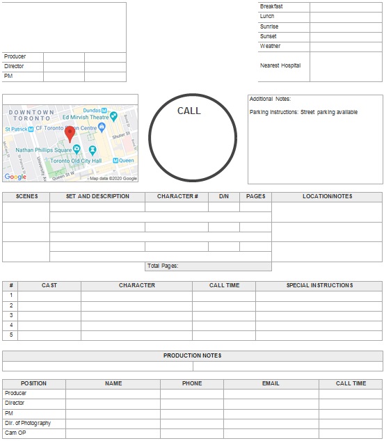 call sheet template 3