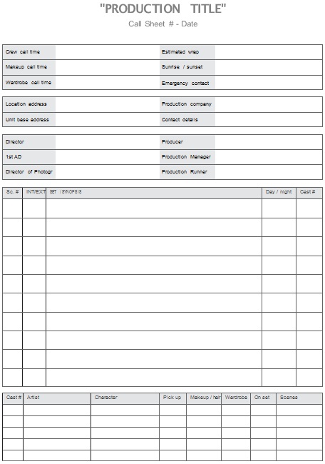 call sheet template 7