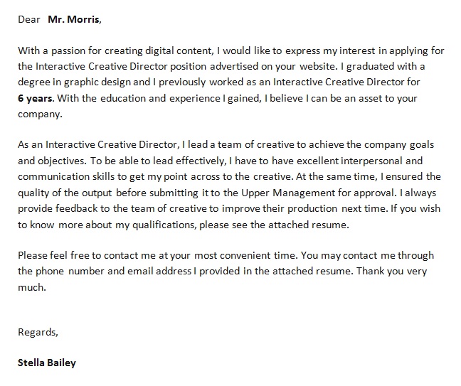 interactive creative director cover letter template