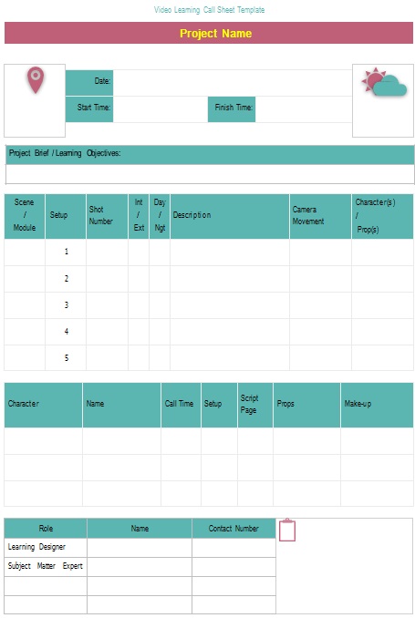 video learning call sheet template