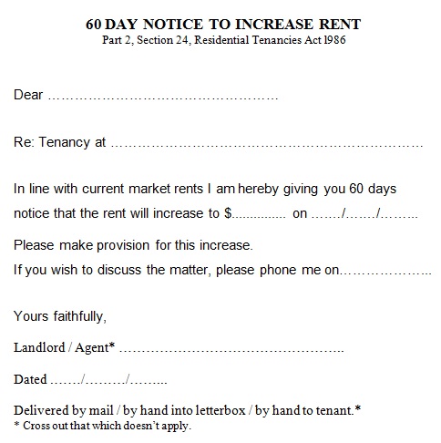 60 day notice to increase rent