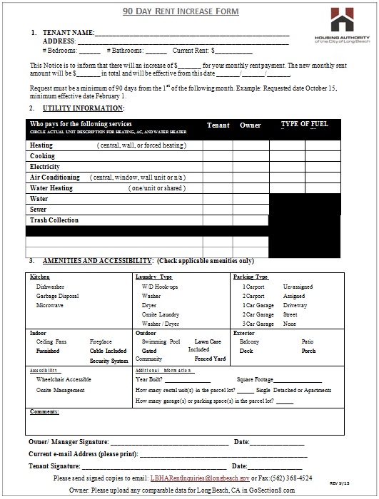 90 day rent increase form