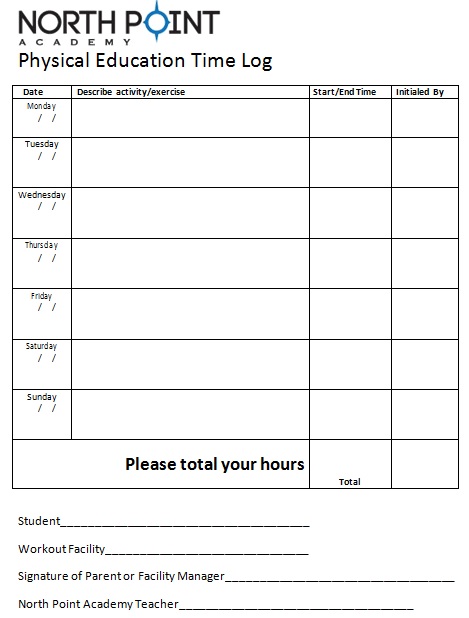 physical education time log template