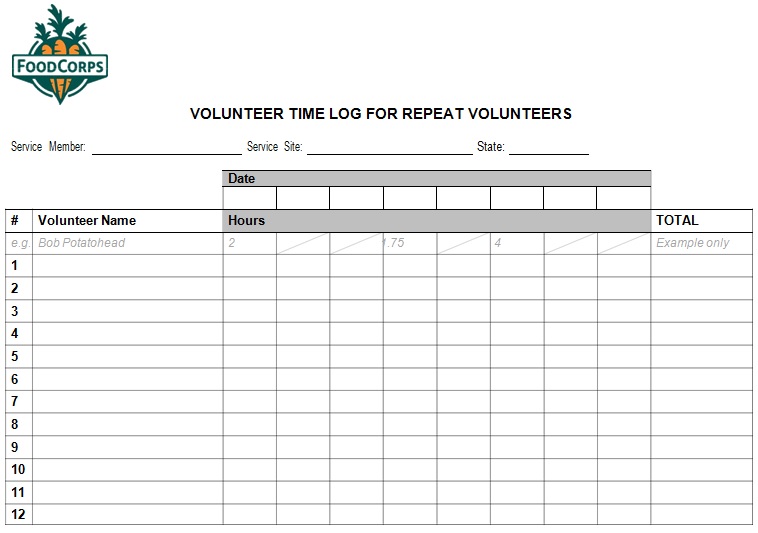 volunteer time log template