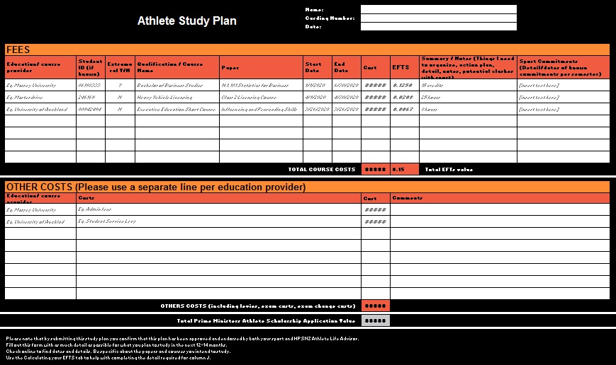 athlete study plan template