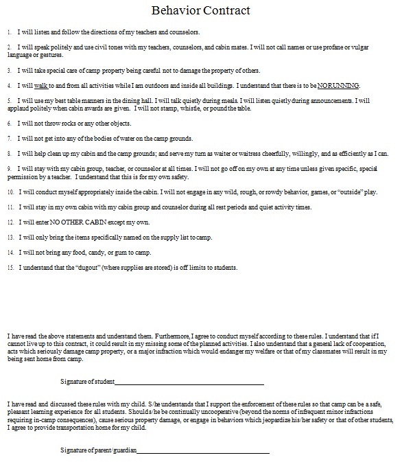 behavior contract template 11