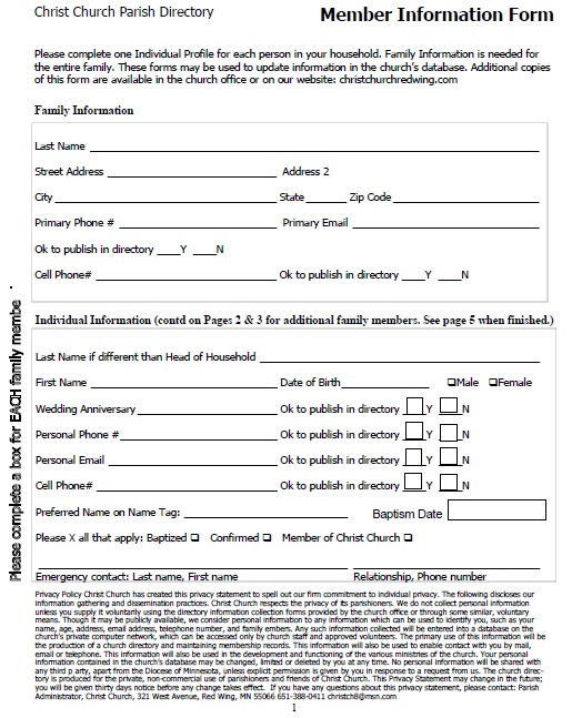 church member information form