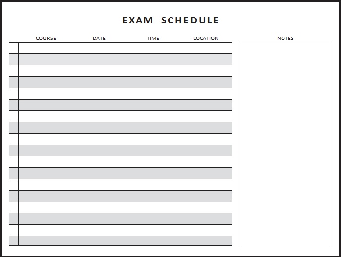exam schedule template