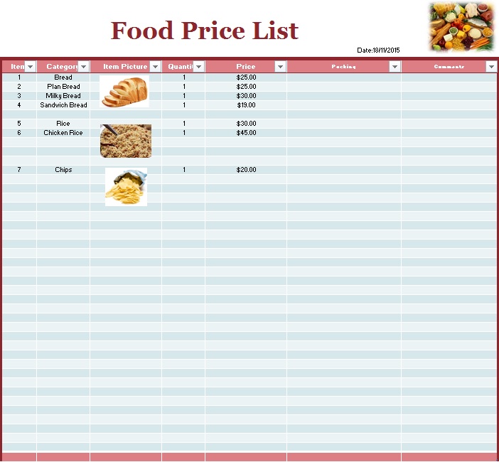 food price list template 1