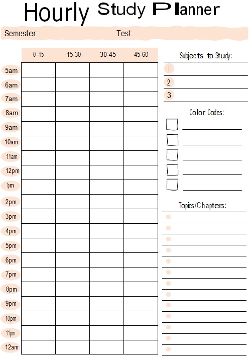 hourly study planner template