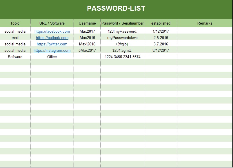 password list template 3
