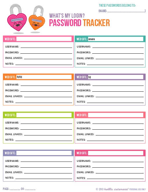 password tracker template