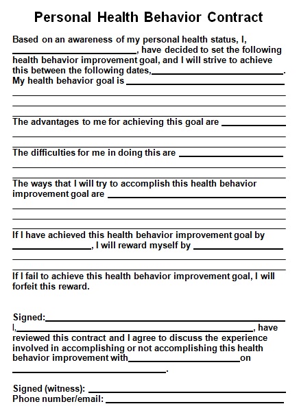personal health behavior contract template