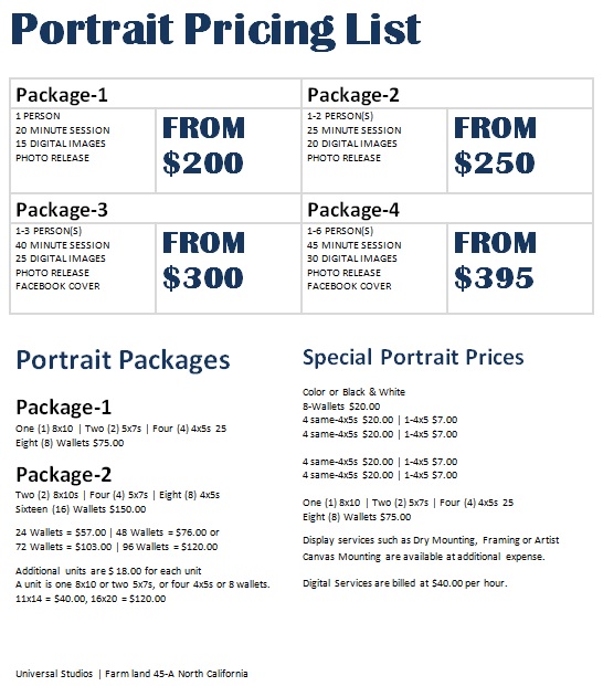 portrait price list template