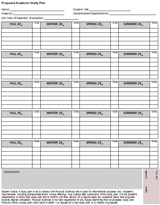 proposed academic study plan template
