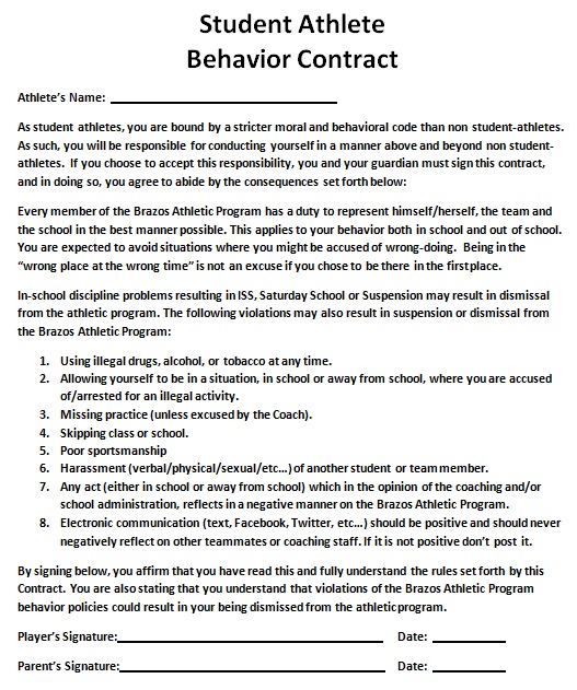 student athlete behavior contract template 1