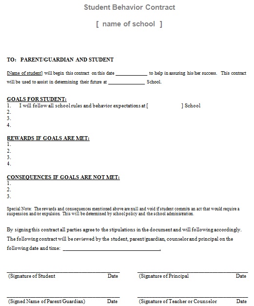 student behavior contract template 1