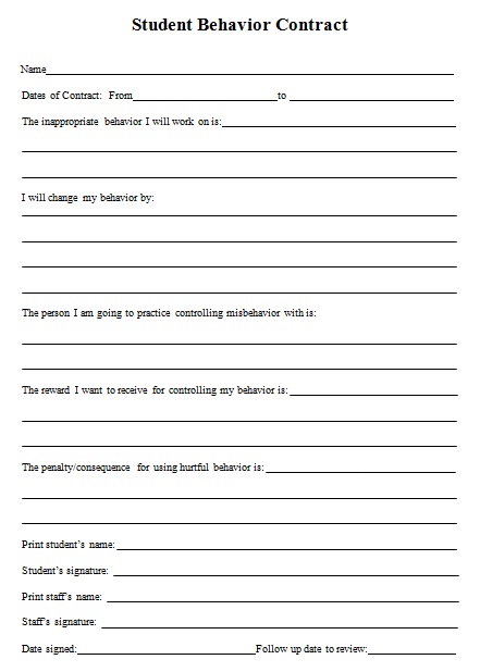 student behavior contract template 2