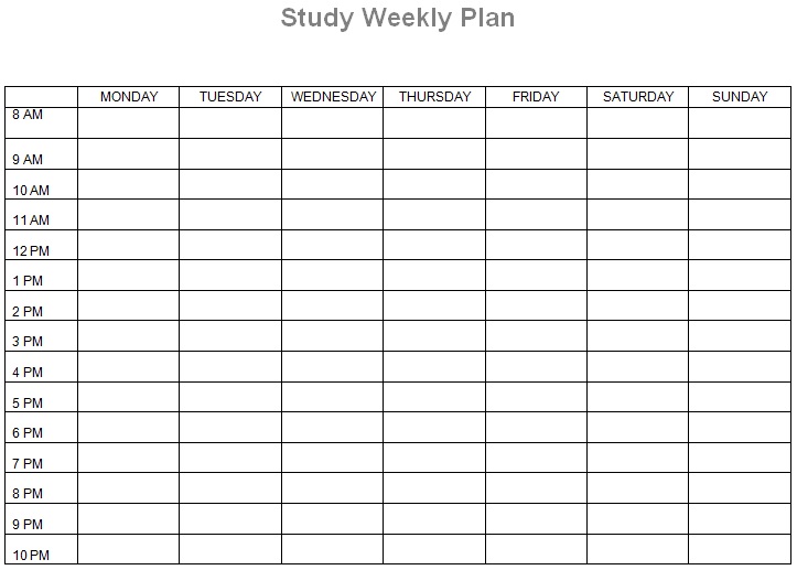 study weekly plan template