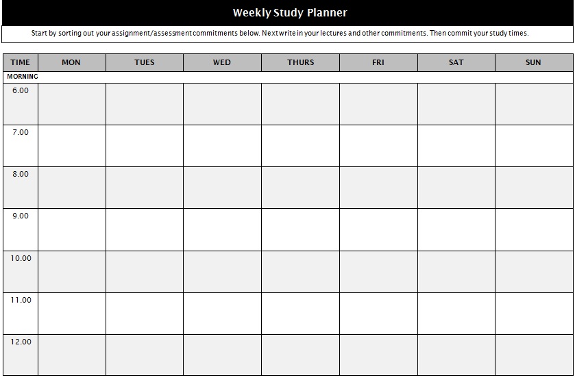 weekly study plan template 1