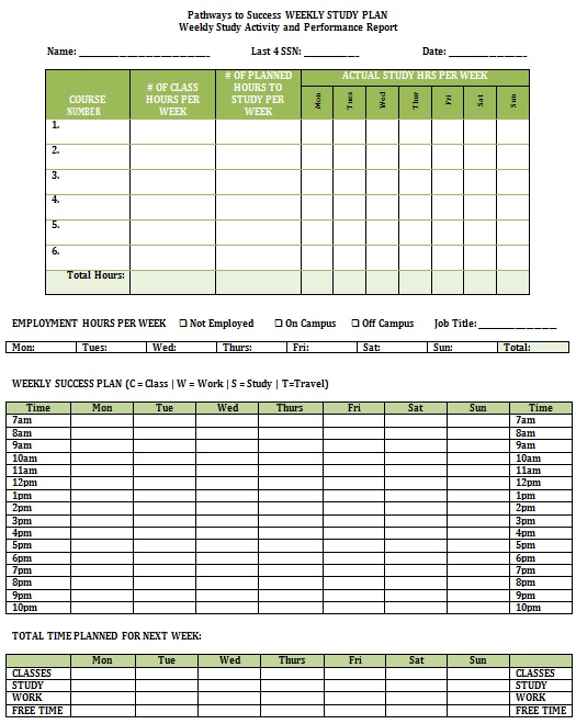 weekly study plan template 3