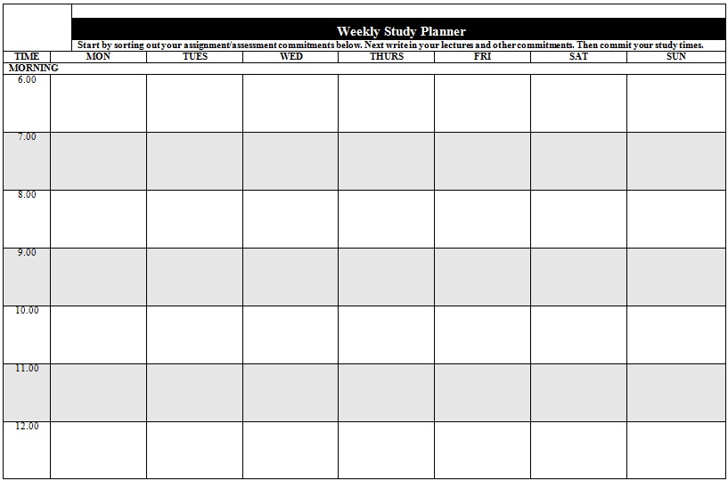 weekly study plan template