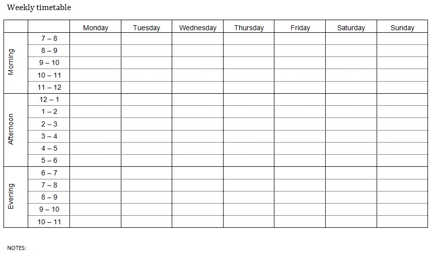 weekly timetable template