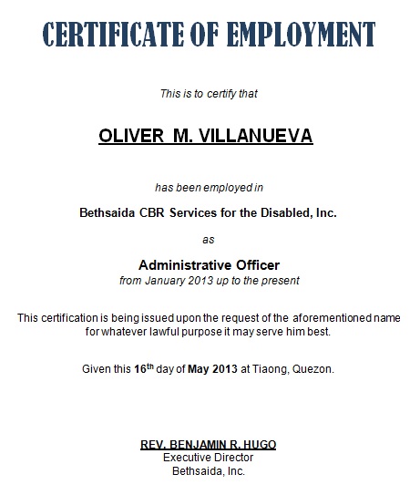 certificate of employment sample 3