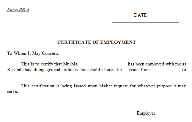 certificate of employment sample 4