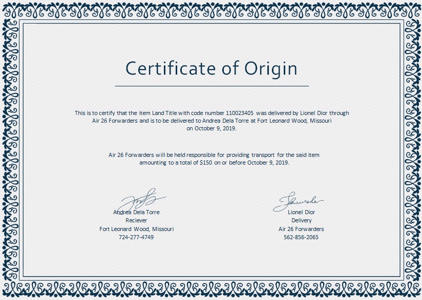 certificate of origin template 23
