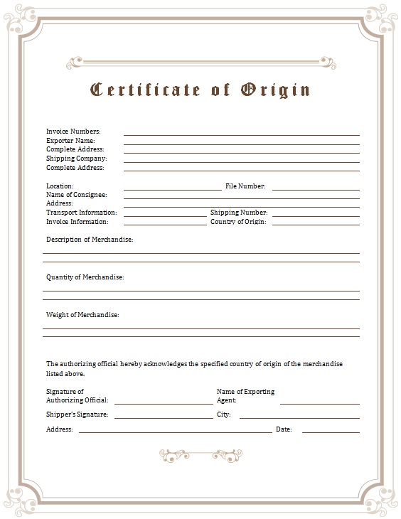 certificate of origin template 8