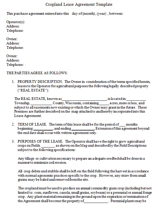 cropland lease agreement template