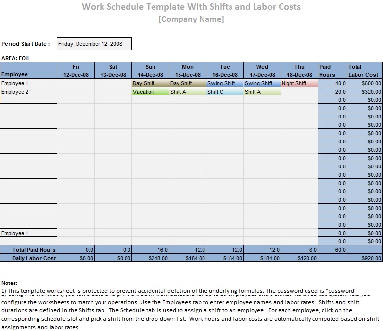 employee schedule template 18