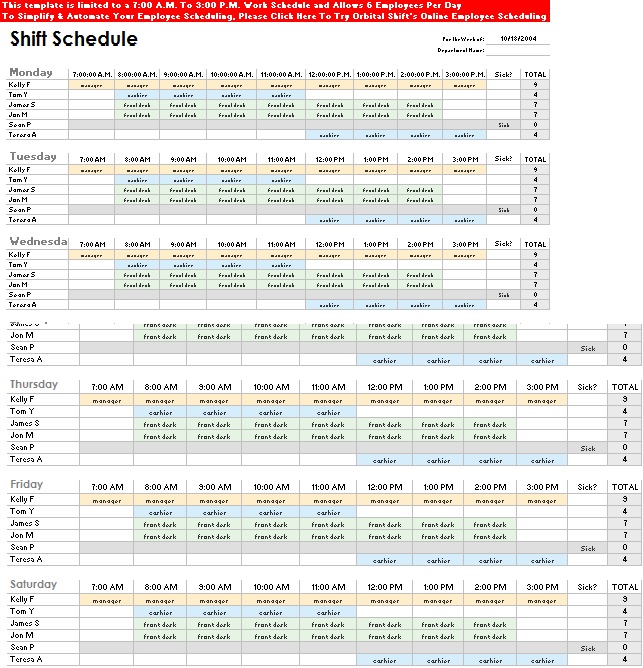 employee schedule template 7