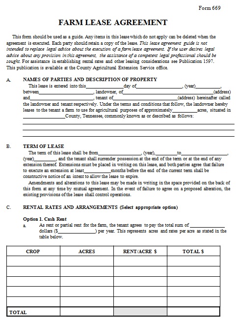 farm lease agreement template 1